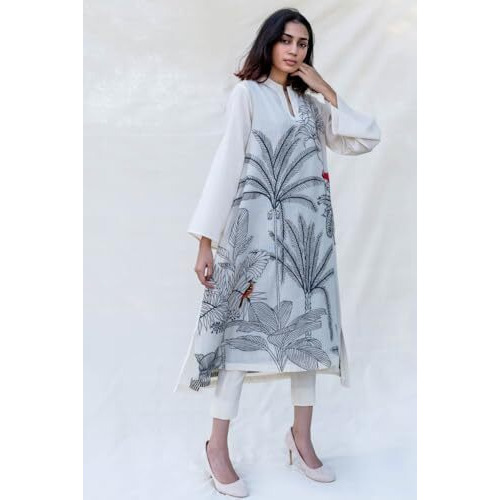 ANNI DESIGNER Women's Cotton Blend Straight Printed Kurta with Pant (Nabhita White_XXL_White_XX-Large)