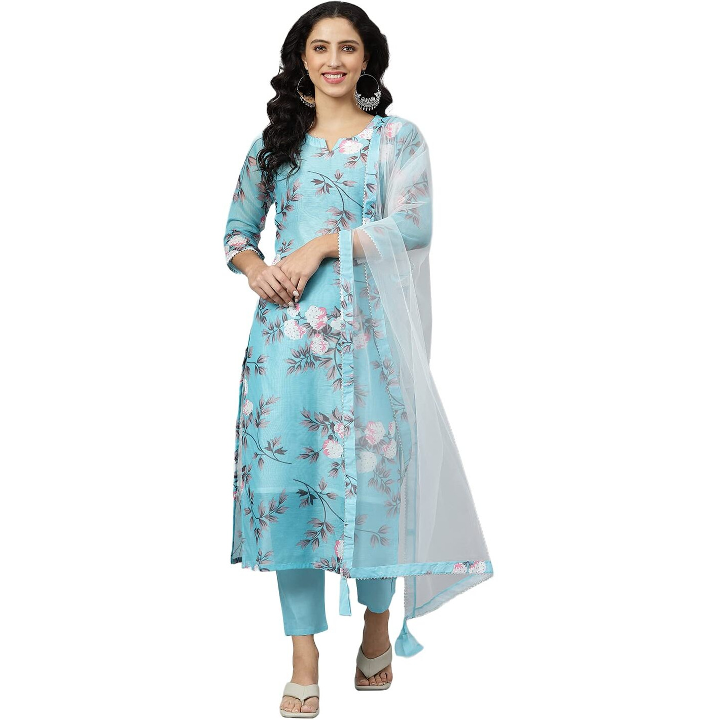 ANNI DESIGNER Women's Cotton Blend Kurta with Pant & Dupatta (Itta STY_Blue_XXXX-Large)