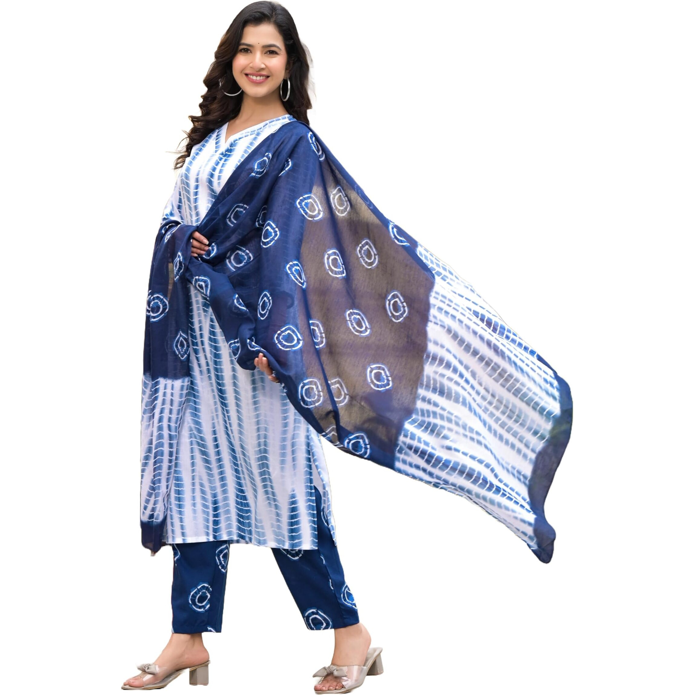 KLOSIA Women Straight Printed Kurta and Pant Set with Dupatta | Ethnic Set | Dupatta Set | Suit Set | Kurta Set | Wedding Suit | (Small) Navy Blue