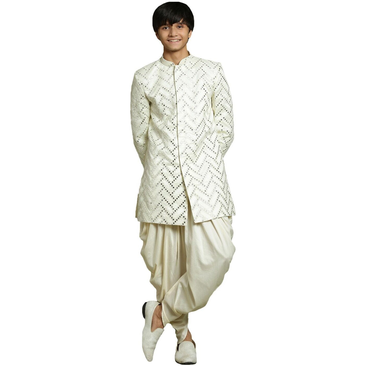 VASTRAMAY YUVA Boys' Cream Sherwani Set_VYUVBIW026CRnCDCR_36L