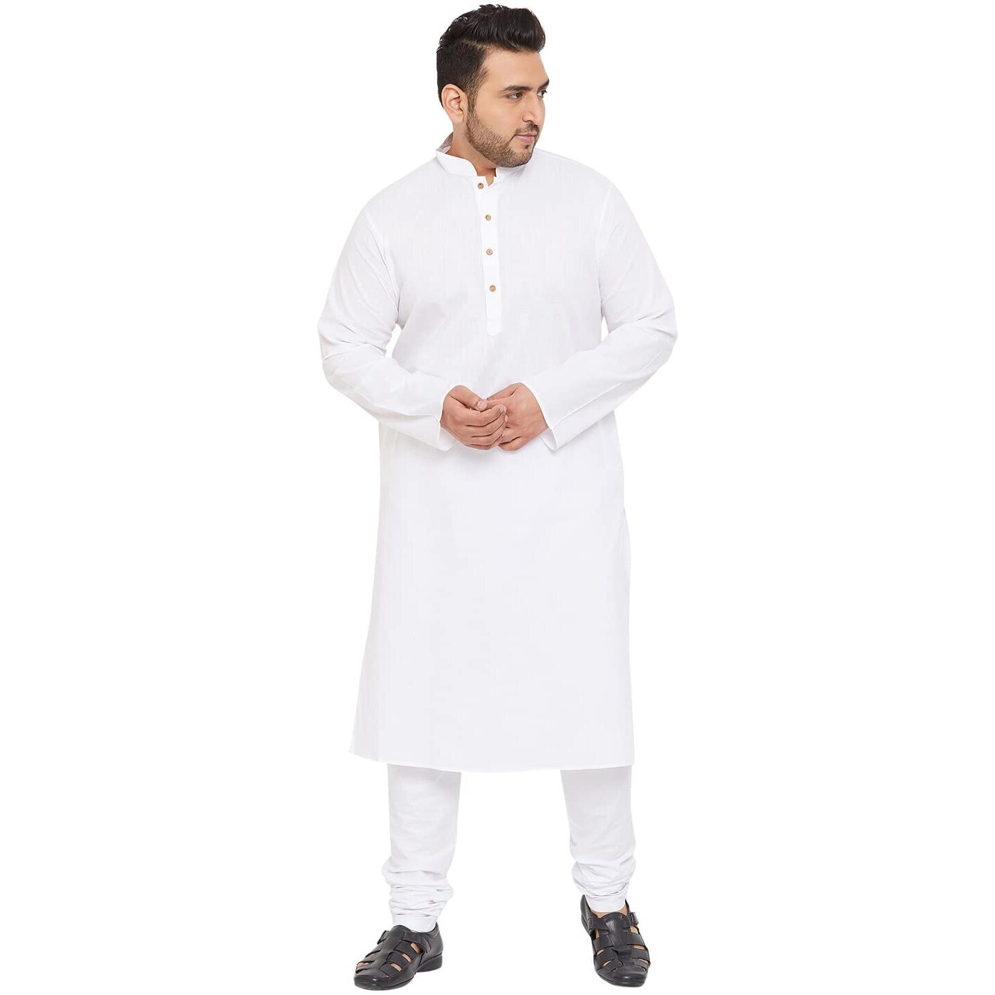 VASTRAMAY Plus Size Men's Aqua Blue Silk Blend Kurta (VPlus SizeMK001AQ_44)_VPLUSMK007WHnPCWH_48
