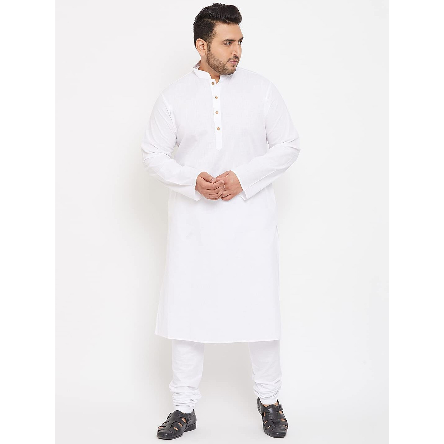 VASTRAMAY Plus Size Men's Aqua Blue Silk Blend Kurta (VPlus SizeMK001AQ_44)_VPLUSMK007WHnPCWH_48
