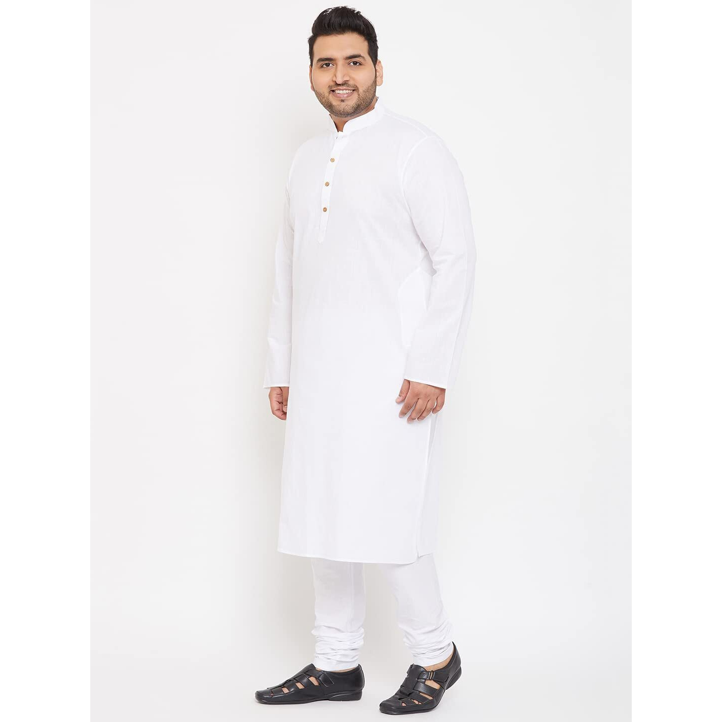 VASTRAMAY Plus Size Men's Aqua Blue Silk Blend Kurta (VPlus SizeMK001AQ_44)_VPLUSMK007WHnPCWH_48