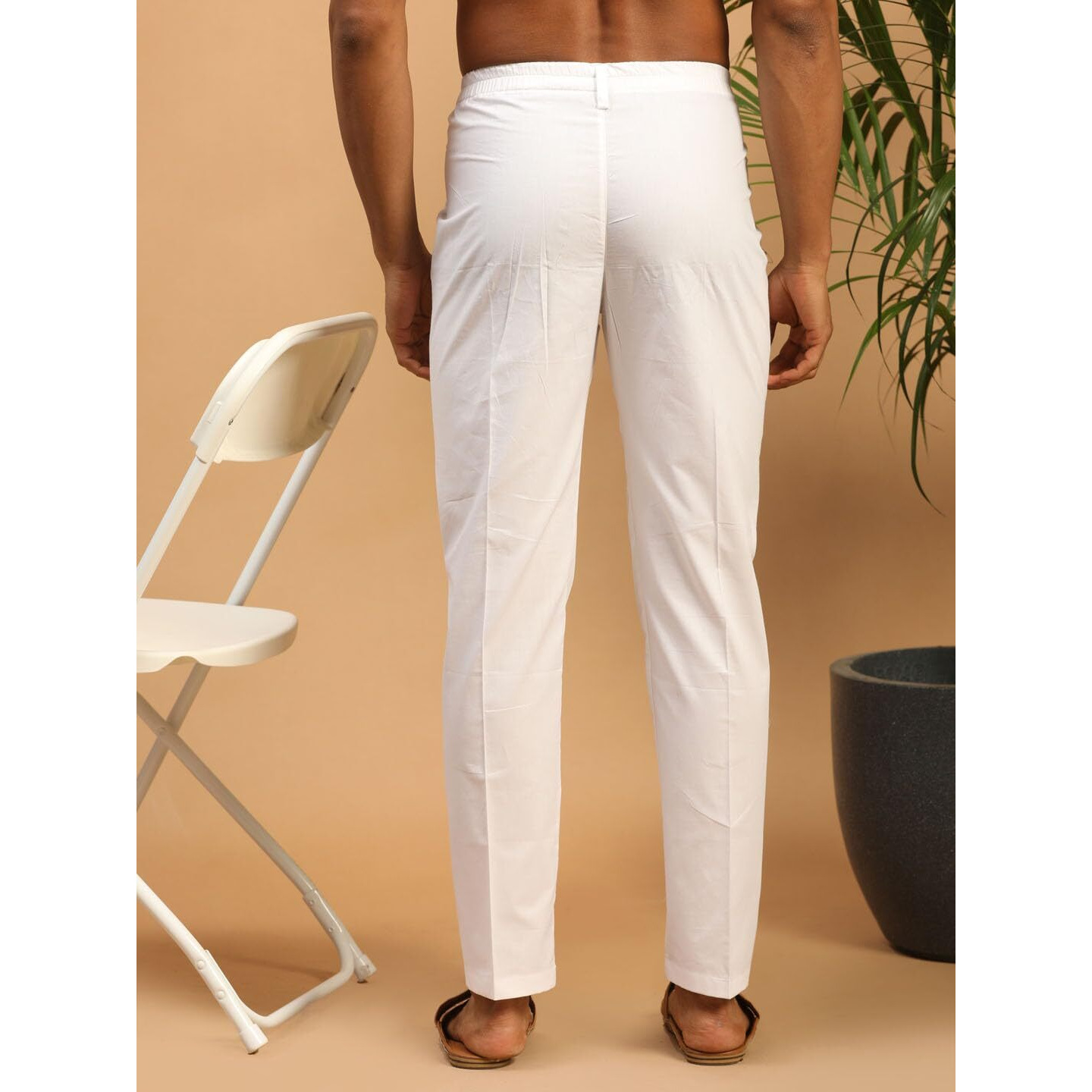 VASTRAMAY Men's White - Pant Style Pyjama | Cotton Pleated Pant Style Pyjama For Men - Comfortable Ethnic Wear for Weddings, Festivals, and Daily Wear