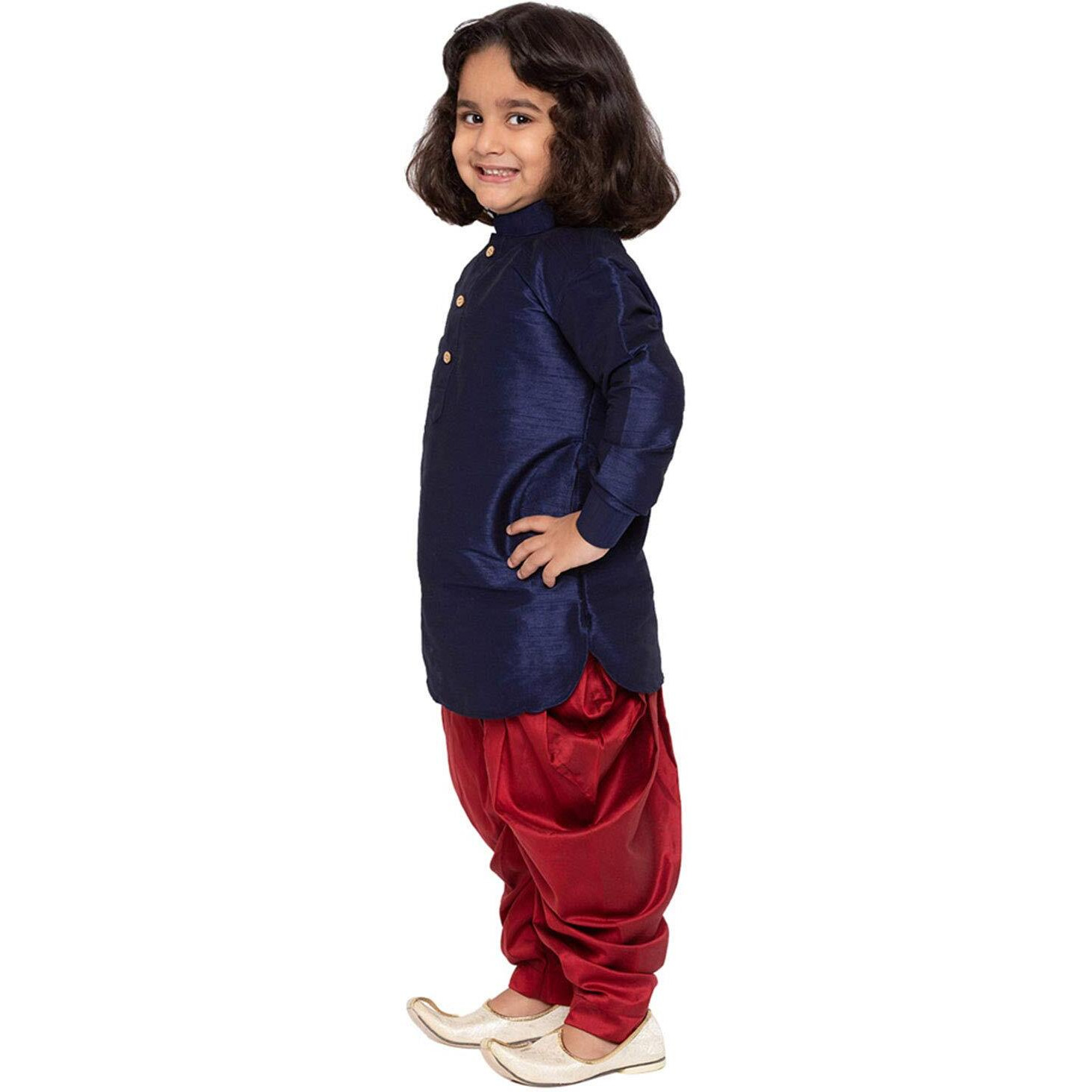 VASTRAMAY Bottle Green Cotton Silk Boys Dhoti Kurta Set Dress(11-12 Years)