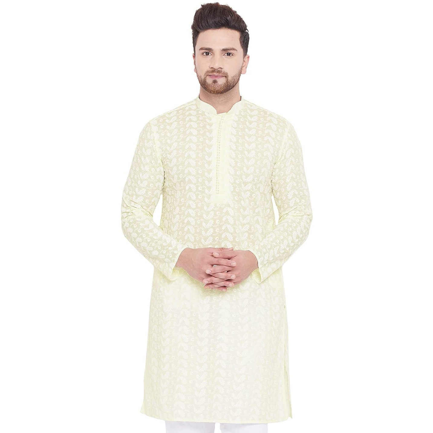 VASTRAMAY Mens Cotton Yellow and White Kurta - Elegance for Festivals & Events_VASMK094YW_38