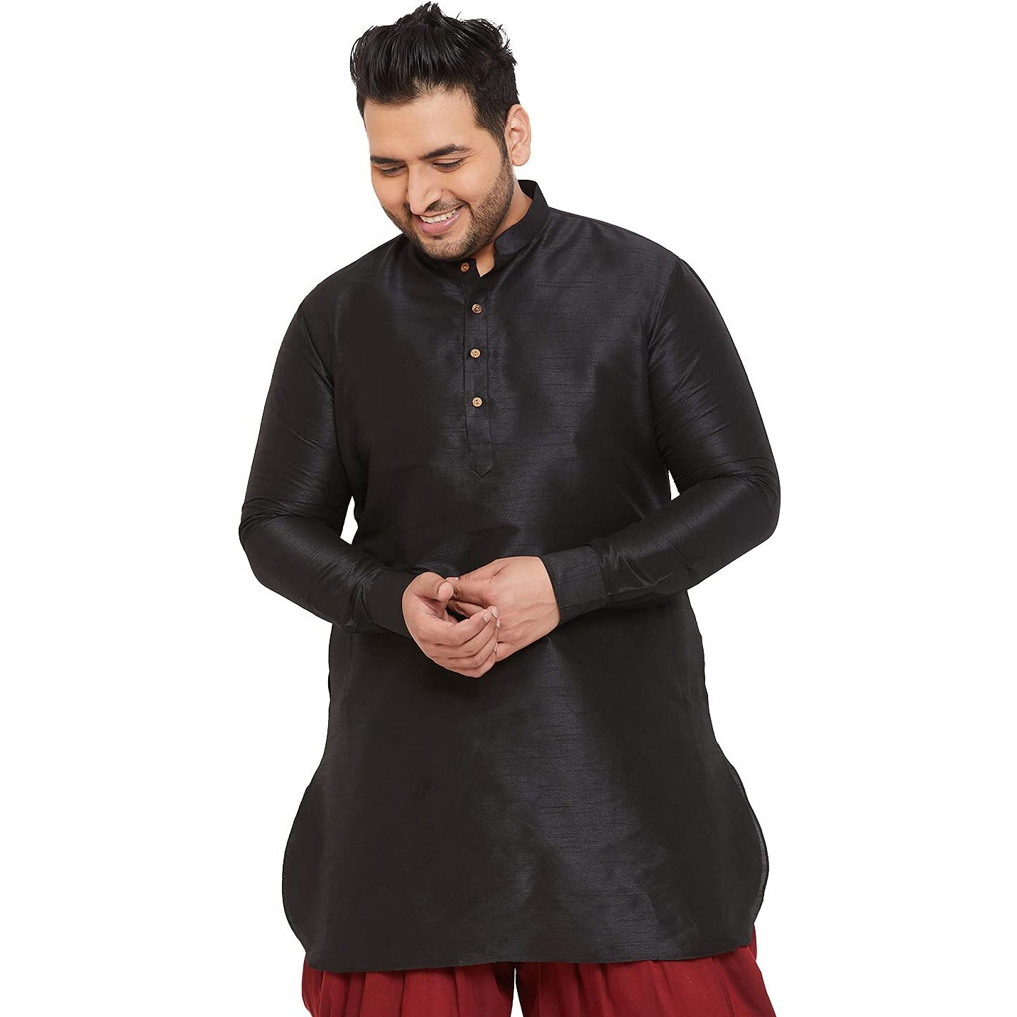 VASTRAMAY Plus Men's Black Silk Blend Kurta (VPLUSMUK001BL_54)