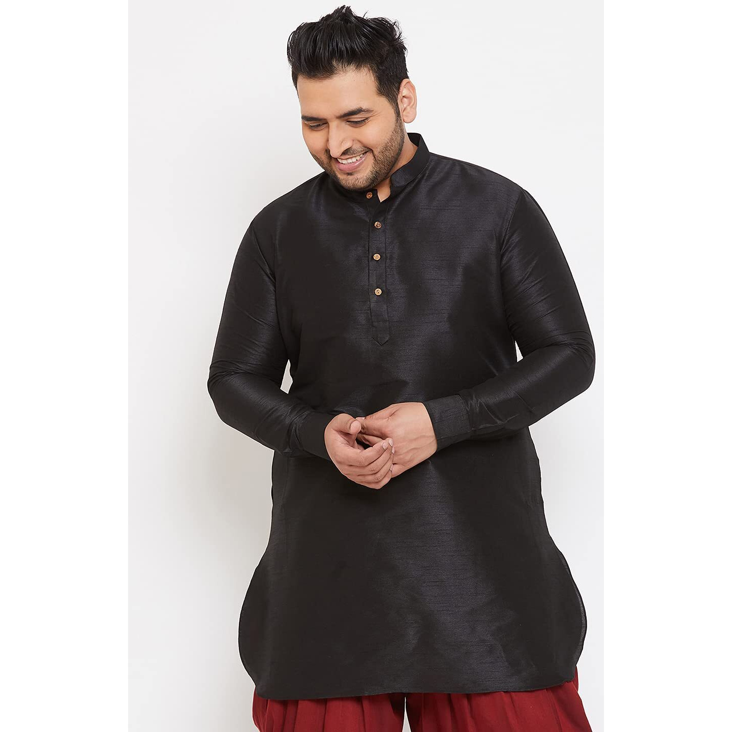 VASTRAMAY Plus Men's Black Silk Blend Kurta (VPLUSMUK001BL_54)