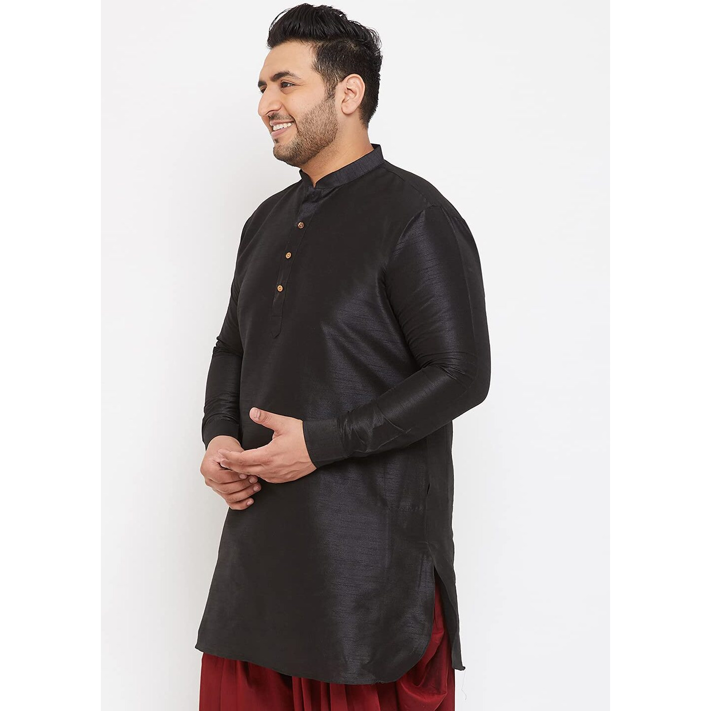 VASTRAMAY Plus Men's Black Silk Blend Kurta (VPLUSMUK001BL_54)