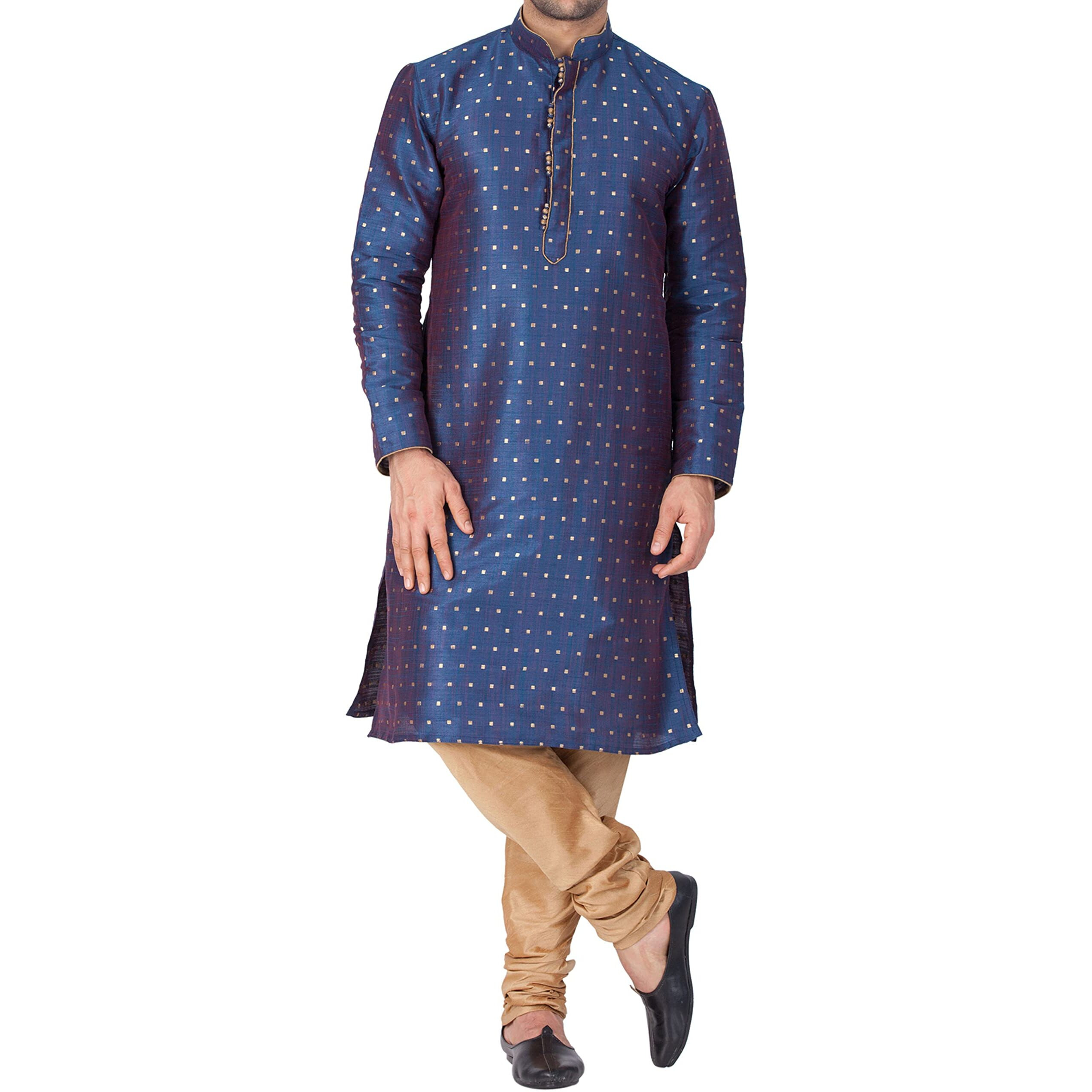 VASTRAMAY VM Mens Silk Blend Egyptian Blue Kurta Pyjama Set - Classic Ethnic Attire for Timeless Style and Cultural Celebrations_VASMK023BUnPRG_38