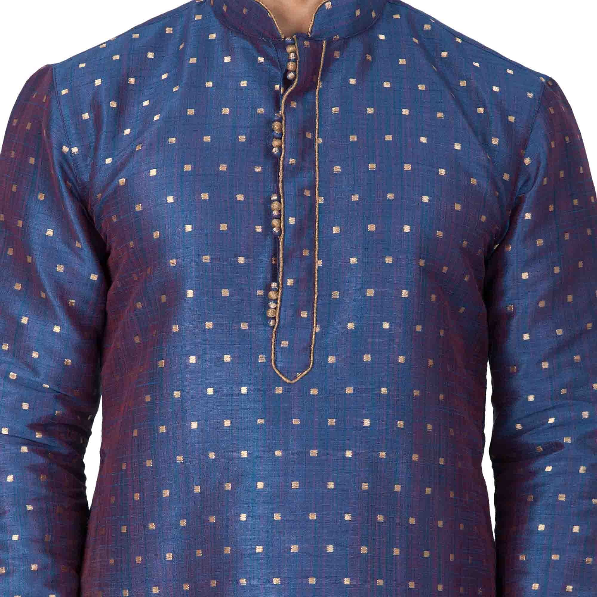 VASTRAMAY VM Mens Silk Blend Egyptian Blue Kurta Pyjama Set - Classic Ethnic Attire for Timeless Style and Cultural Celebrations_VASMK023BUnPRG_38