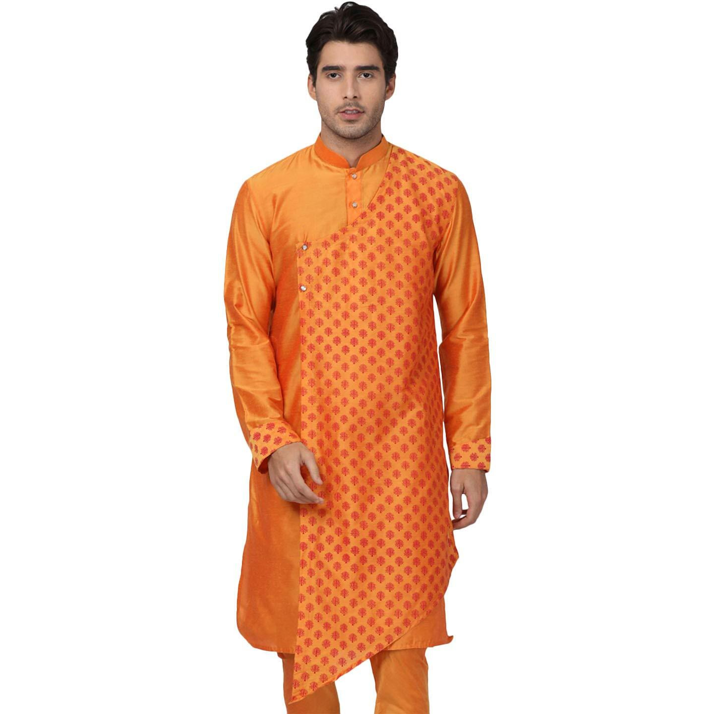 VASTRAMAY Men's Orange Cotton Blend Kurta
