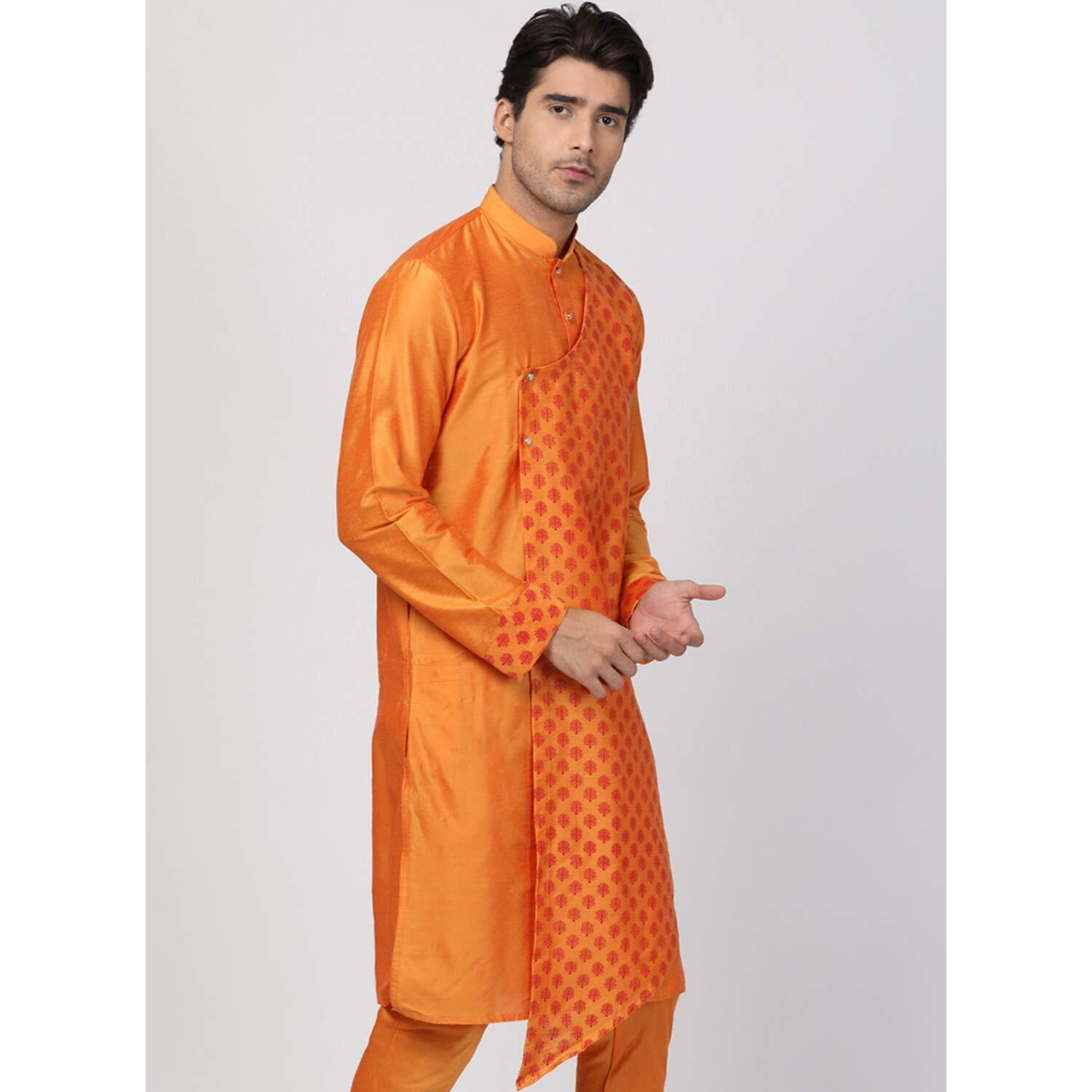 VASTRAMAY Men's Orange Cotton Blend Kurta