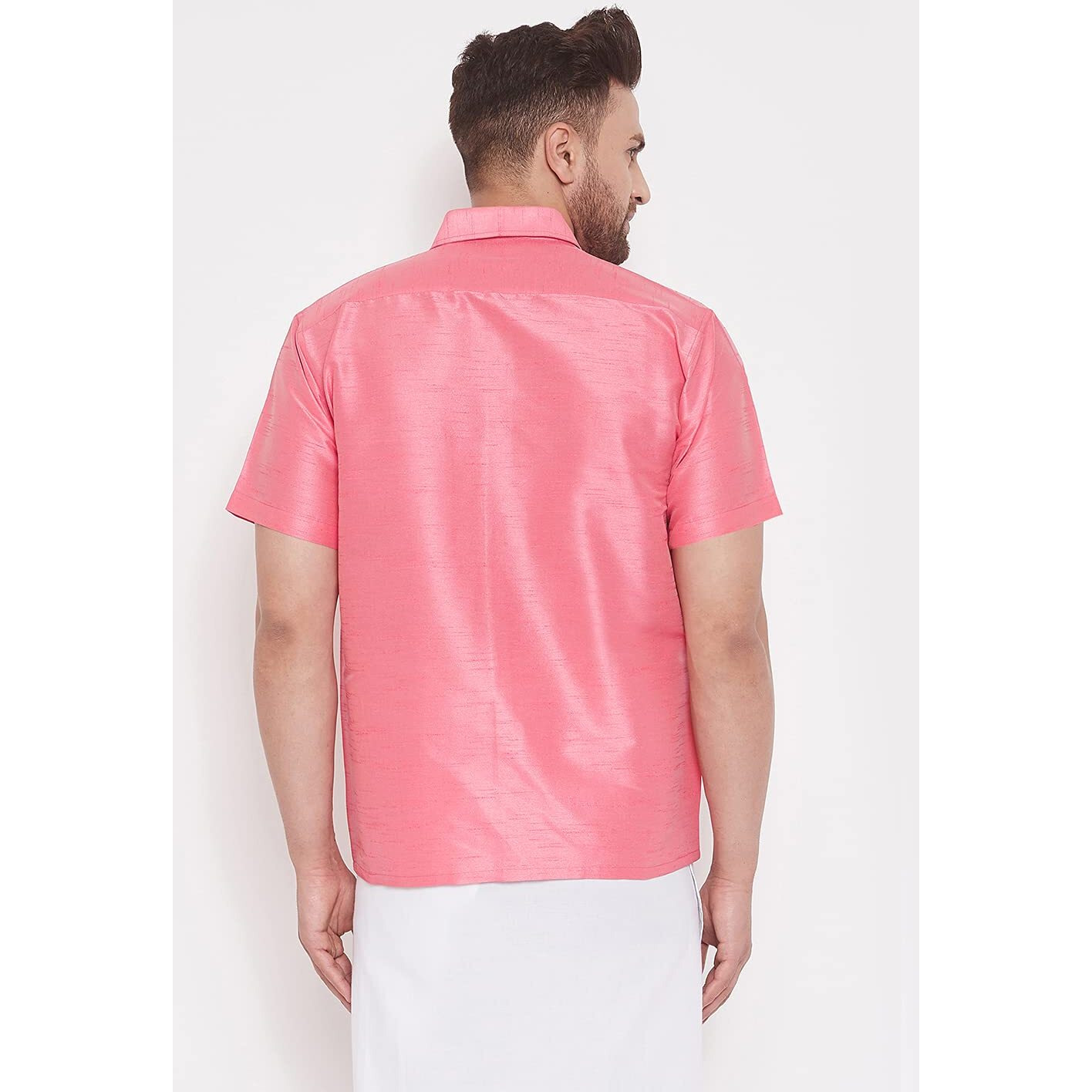 VASTRAMAY Mens Cotton Silk Ethnic Shirt (Pink_VASMSHPN001_46)