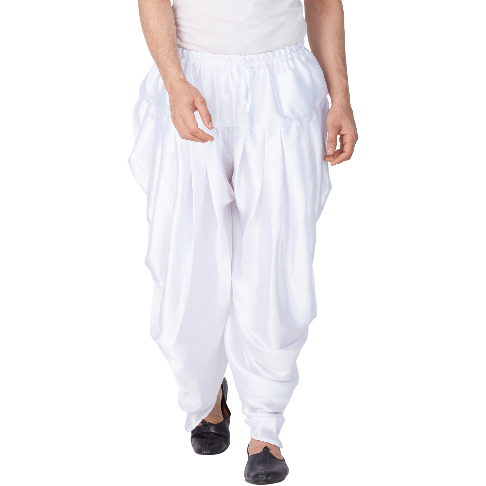 VASTRAMAY Mens Cotton Blend White Dhoti - Comfort, Classic Design for Festivals & Ceremonies | Solid Cowl Pattern Patiala Dhoti Pant| Ethnic Indian Wear for Men_VASMCDWH_46