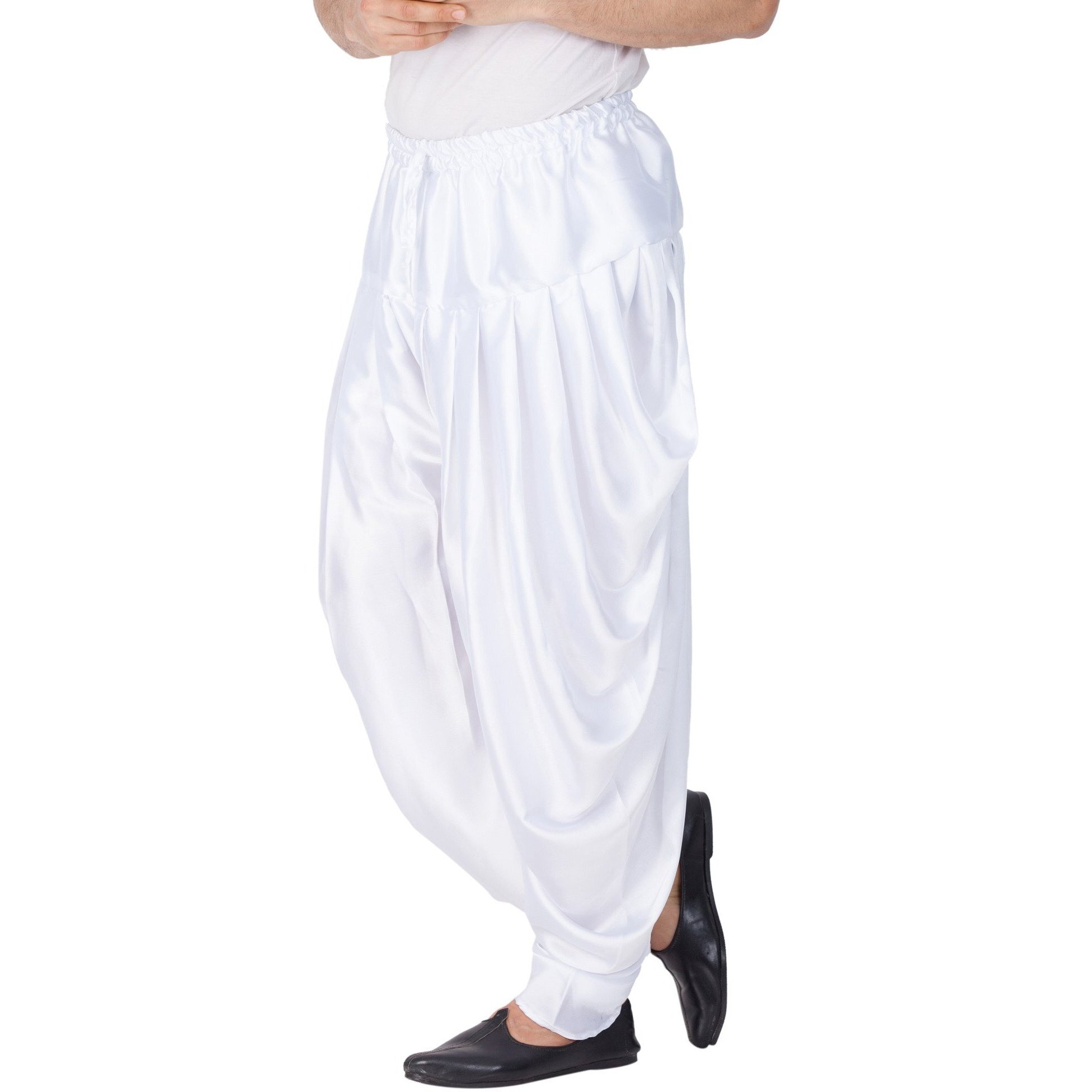 VASTRAMAY Mens Cotton Blend White Dhoti - Comfort, Classic Design for Festivals & Ceremonies | Solid Cowl Pattern Patiala Dhoti Pant| Ethnic Indian Wear for Men_VASMCDWH_46