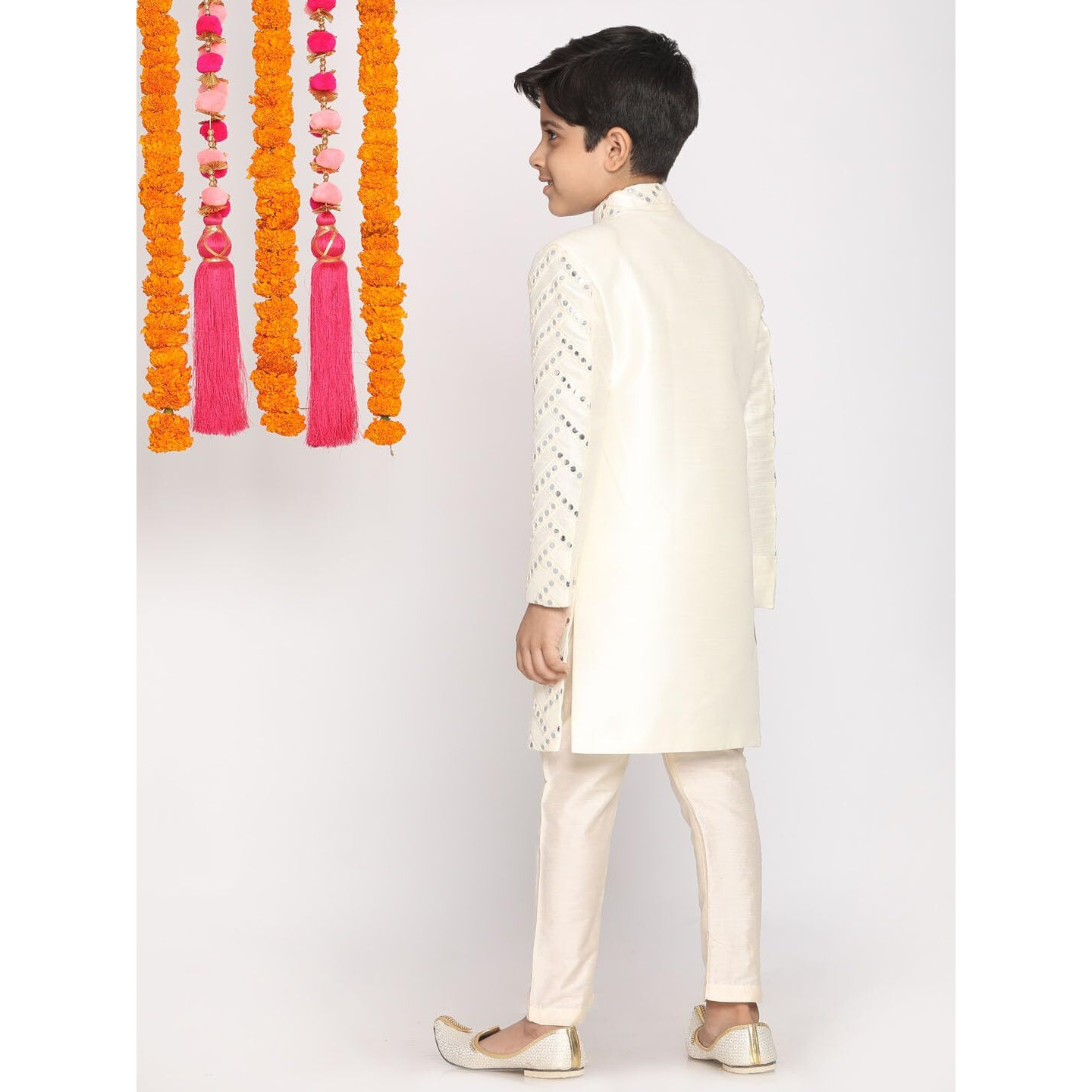 VASTRAMAY Boys' Cream and White Indowestern Set_VASBIW026CRnPANT002CR_26