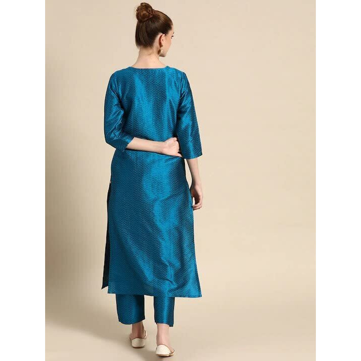 Yashika Women's Silk Blend Sky Blue Color Straight Kurta with Pant (YS-KS2052-M)