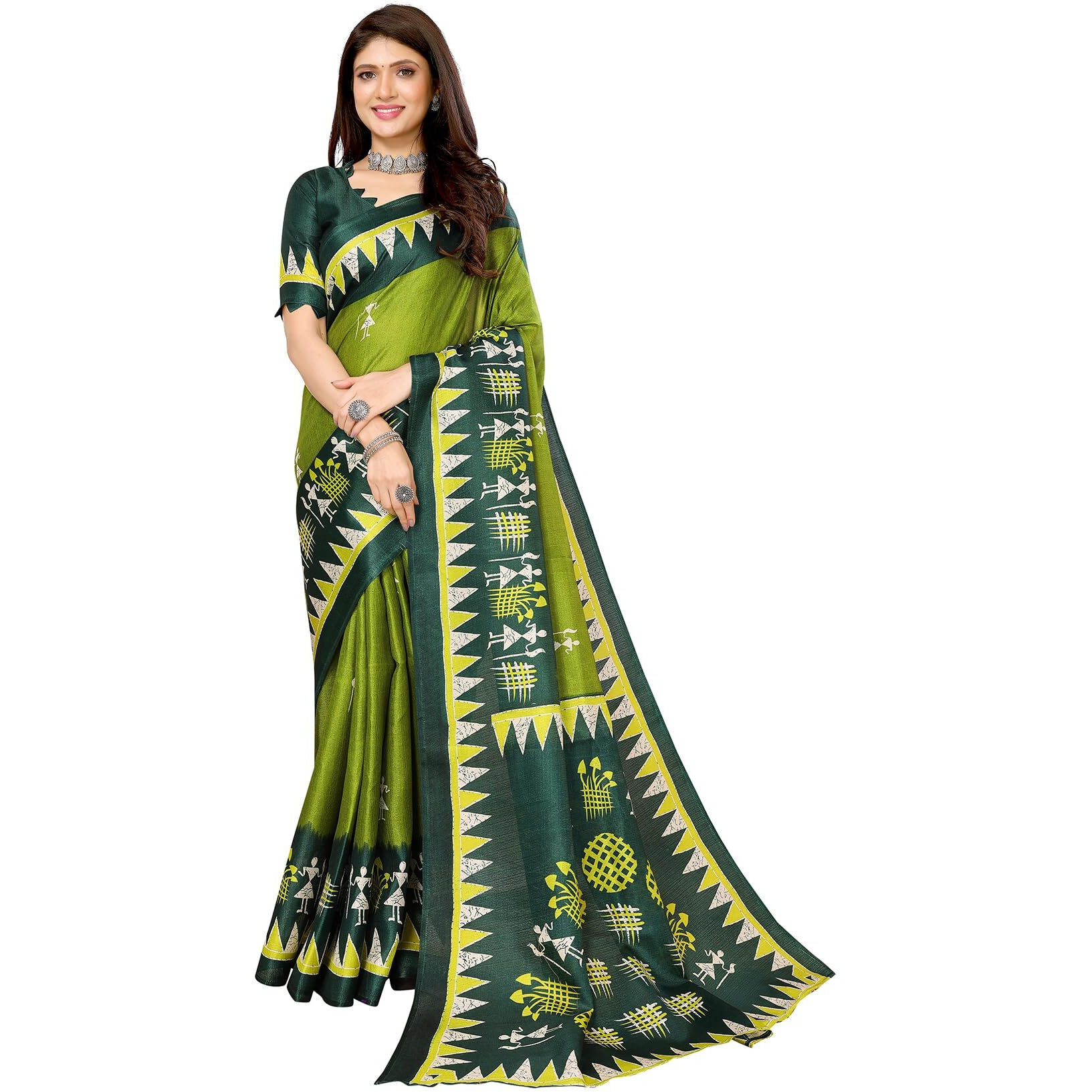 Yashika Women's Woven Printed Art Silk Saree with Unstitched Blouse Material (AZ-YS-P1-PATANG-Parent_Mahendi)