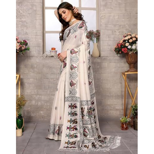 Yashika Women's Woven Latest Art Silk and Tassels Saree with Unstitched Blouse Material (AZ-YS-P1-NAFIZA-Parent_Cream Purple)
