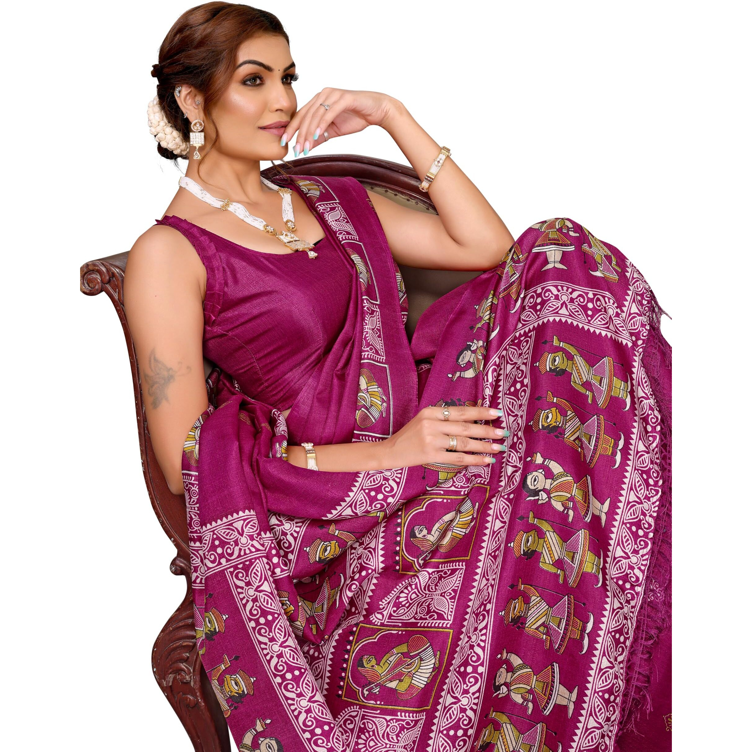 Yashika Women's Woven Latest Art Silk and Tassels Saree with Unstitched Blouse Material (AZ-YS-P3-NAFIZA-Parent-NEW_Purple)
