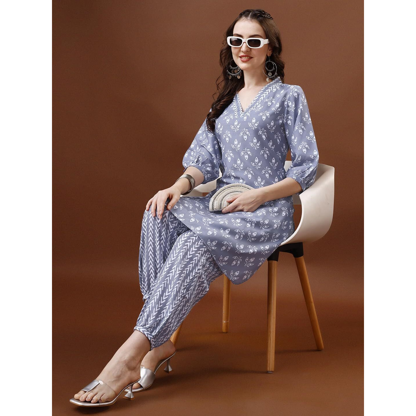 Yashika Women's Printed Cotton Blend Light Grey Color Sraight Kurta Herem Pant Set||AZ-YS-P1-KS2070-M