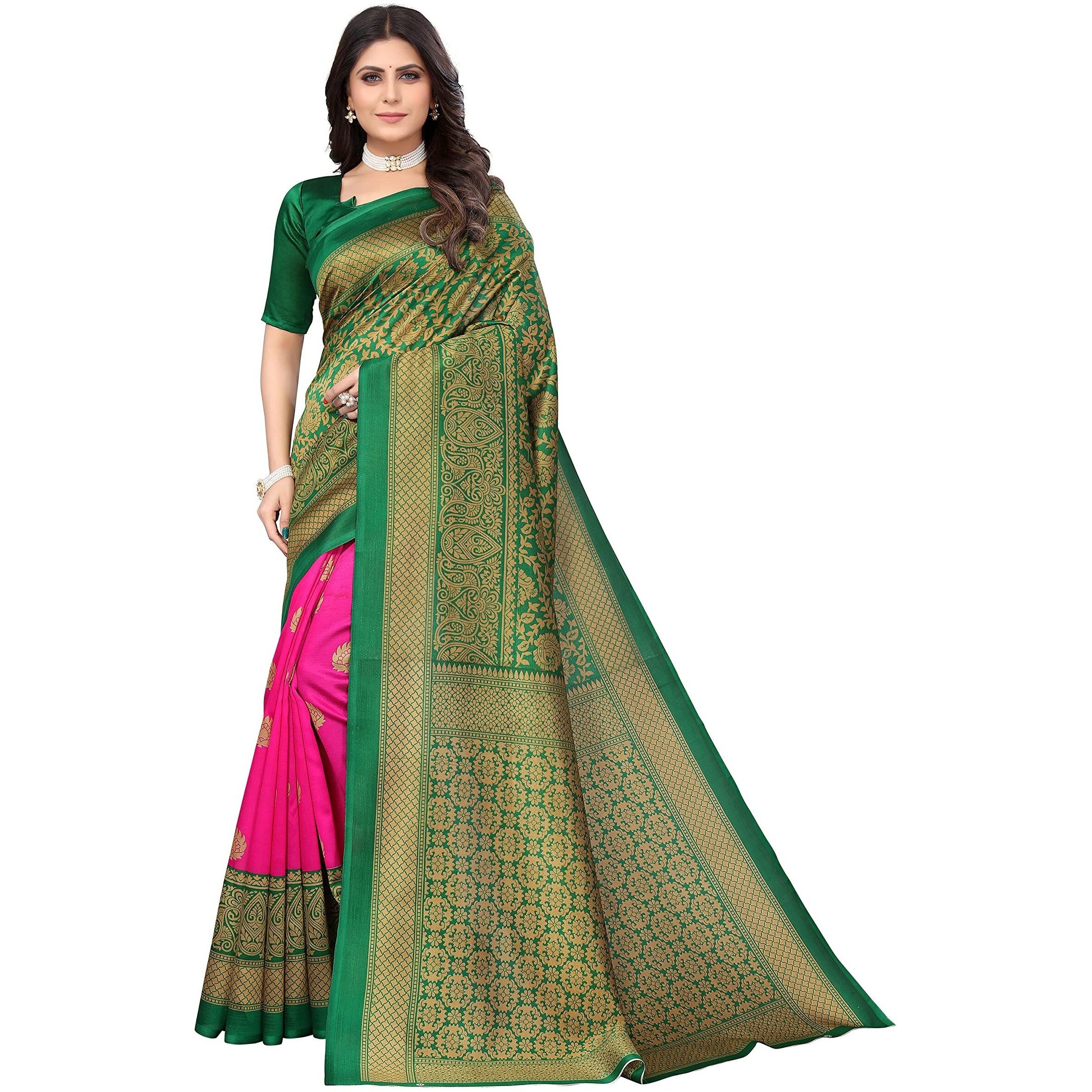 Yashika Women's Jacquard Art Silk Saree (Metro Pink_01_Pink02)