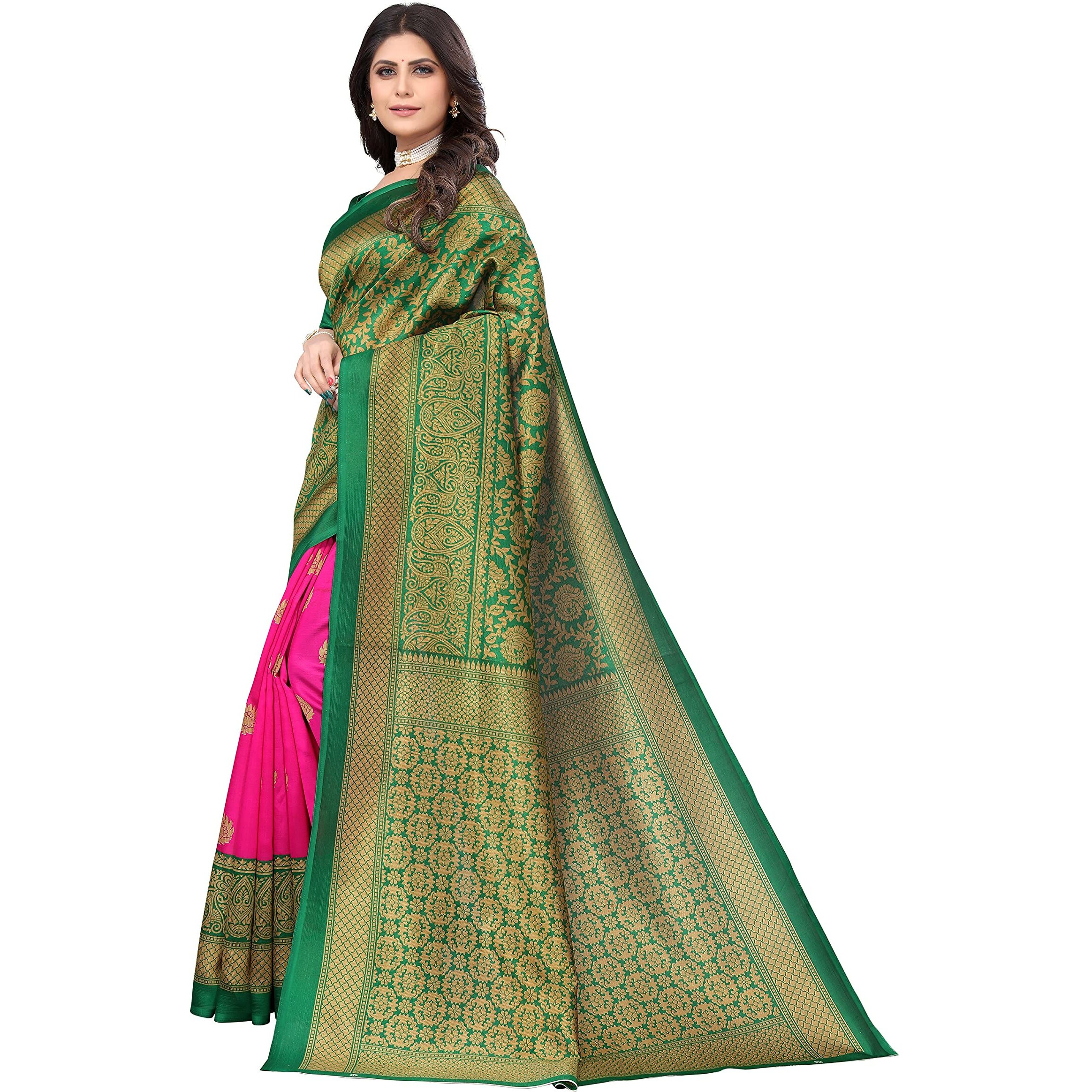 Yashika Women's Jacquard Art Silk Saree (Metro Pink_01_Pink02)