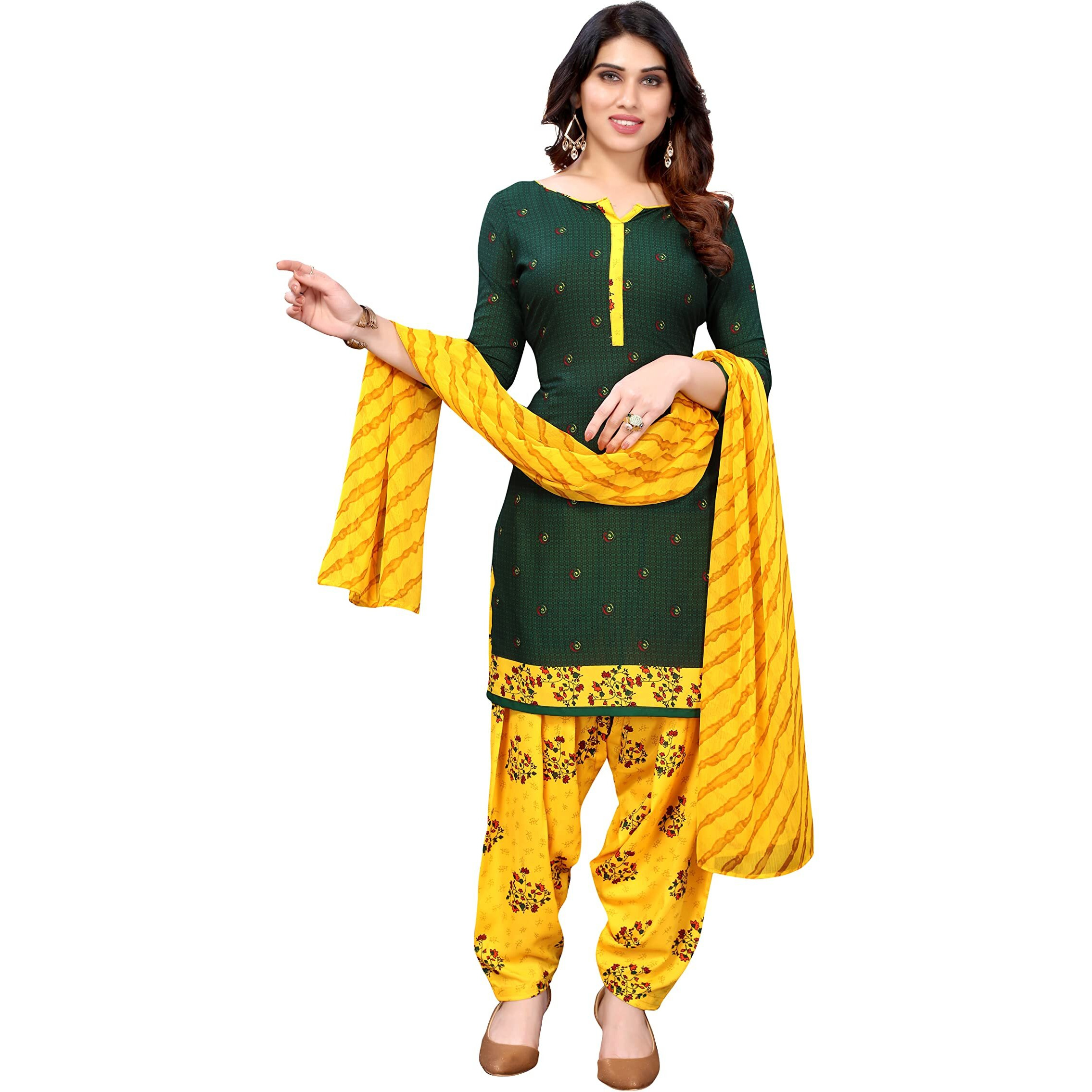 Yashika Women's French Crepe Printed Unstiched Dress Material(PRAMILA GREEN),Dark Green,Free Size