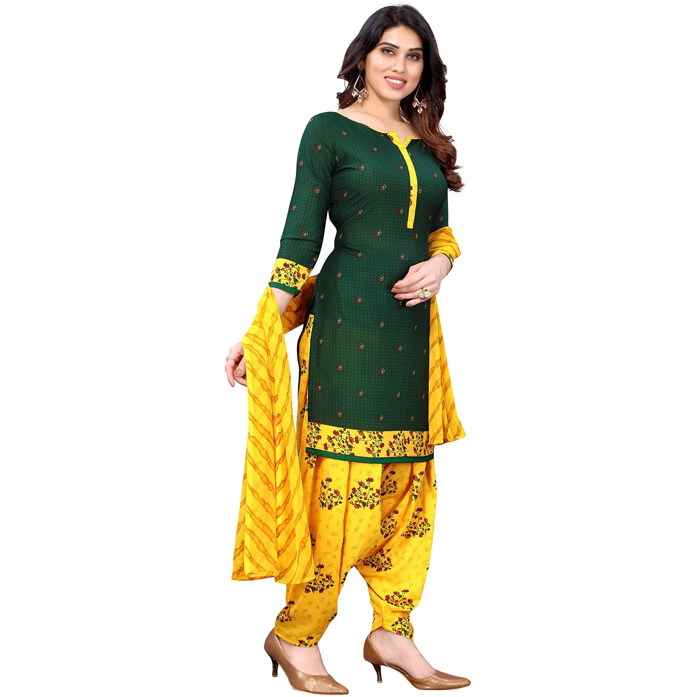 Yashika Women's French Crepe Printed Unstiched Dress Material(PRAMILA GREEN),Dark Green,Free Size