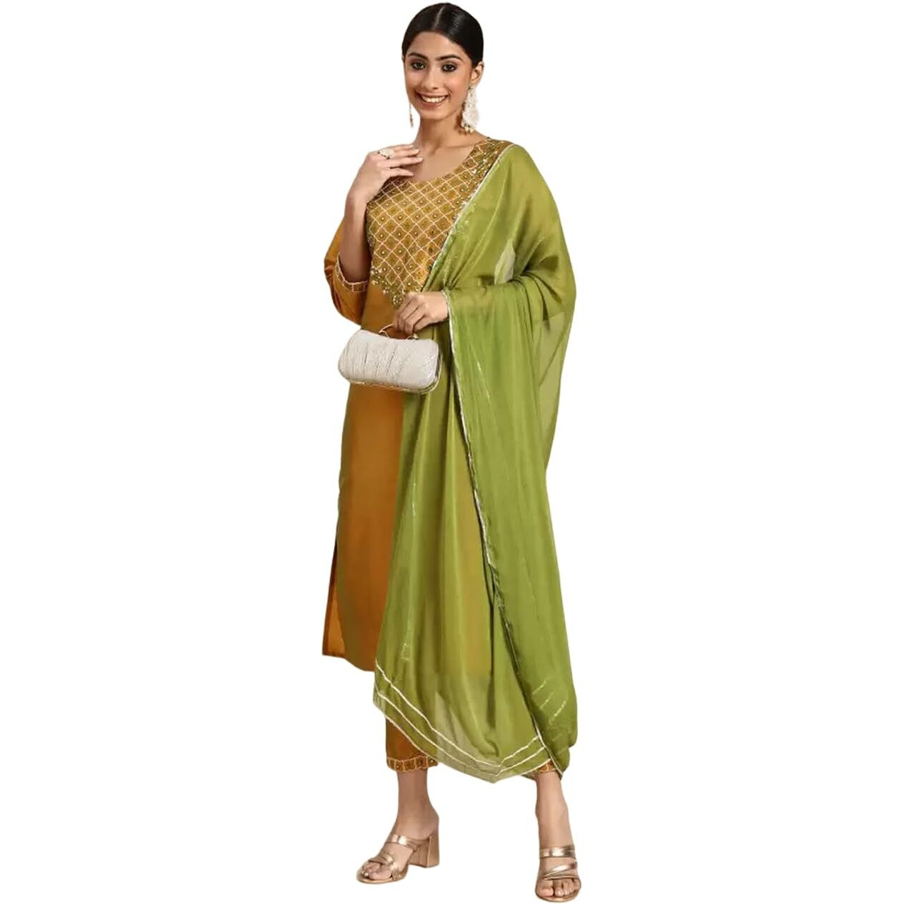 Yashika Women's Art Silk Mustard Color Kurta Pant with Dupatta Set (Ys-Ks2048-S) (Ys-Ks2037-Ks2050-P_Yellow, Regular Fit