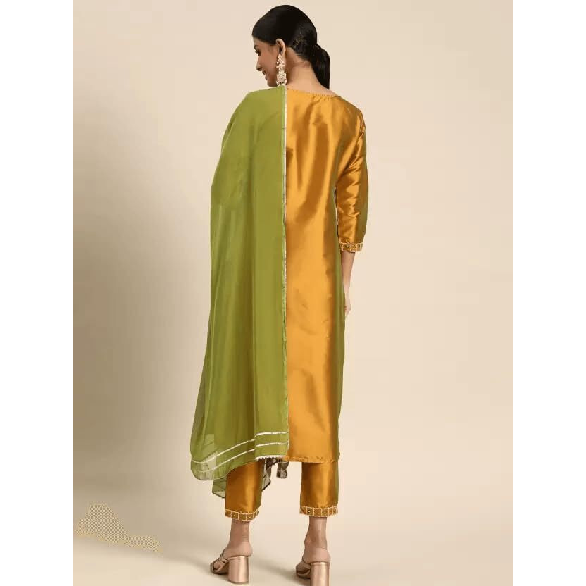 Yashika Women's Art Silk Mustard Color Kurta Pant with Dupatta Set (Ys-Ks2048-S) (Ys-Ks2037-Ks2050-P_Yellow, Regular Fit