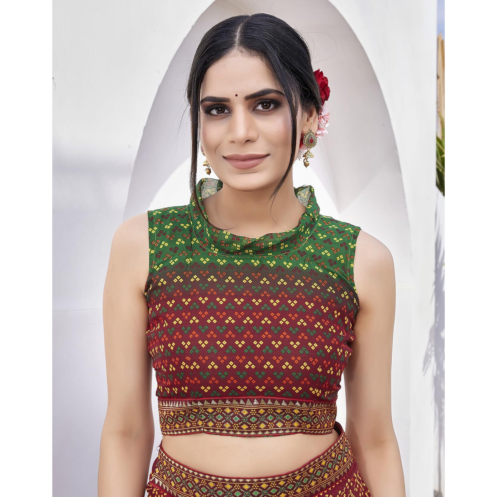 Yashika Women's Georgette Saree Printed Saree With Unstitched Blouse Material - Suitable For All Indian Occasions and Festivals (AZ-YS-OG-BASANT GREEN MAROON)