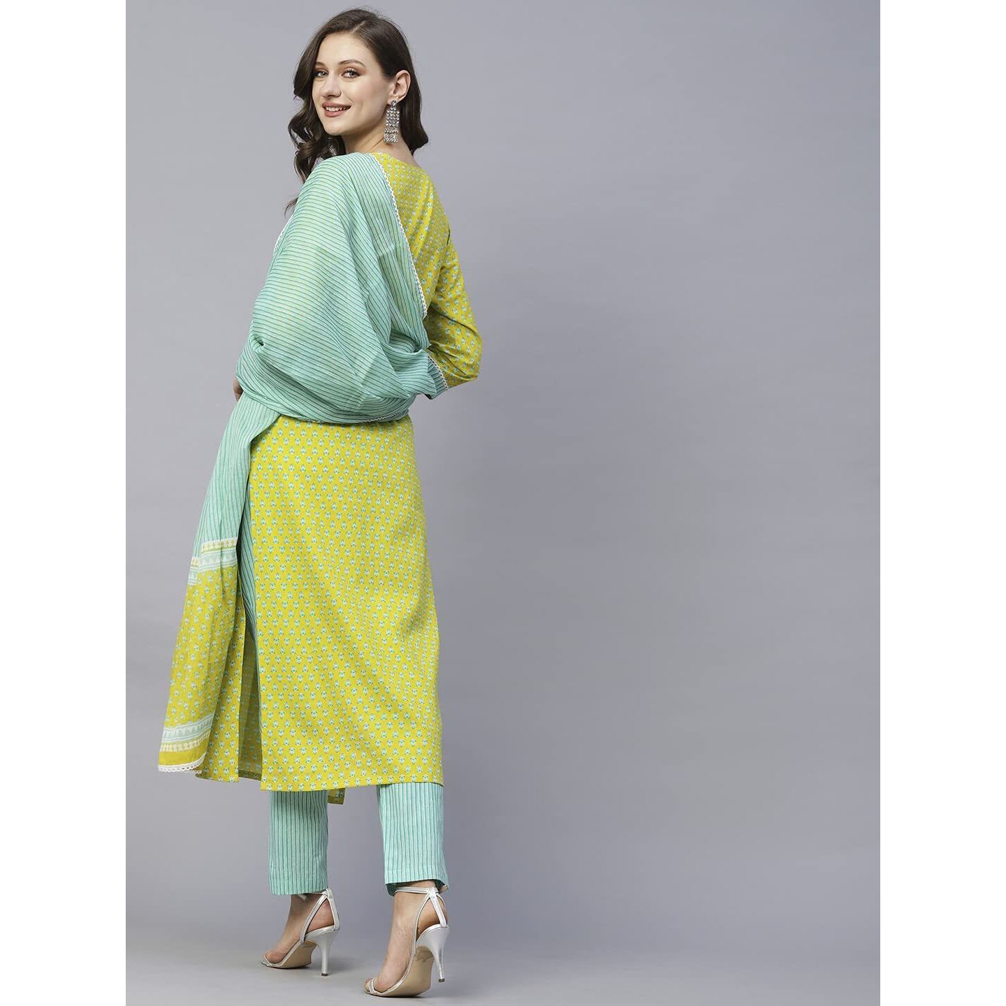 ANNI DESIGNER Women's Cotton Blend Straight Printed Kurta with Pant & Dupatta (Inam Green-SNW_M_Green_Medium)