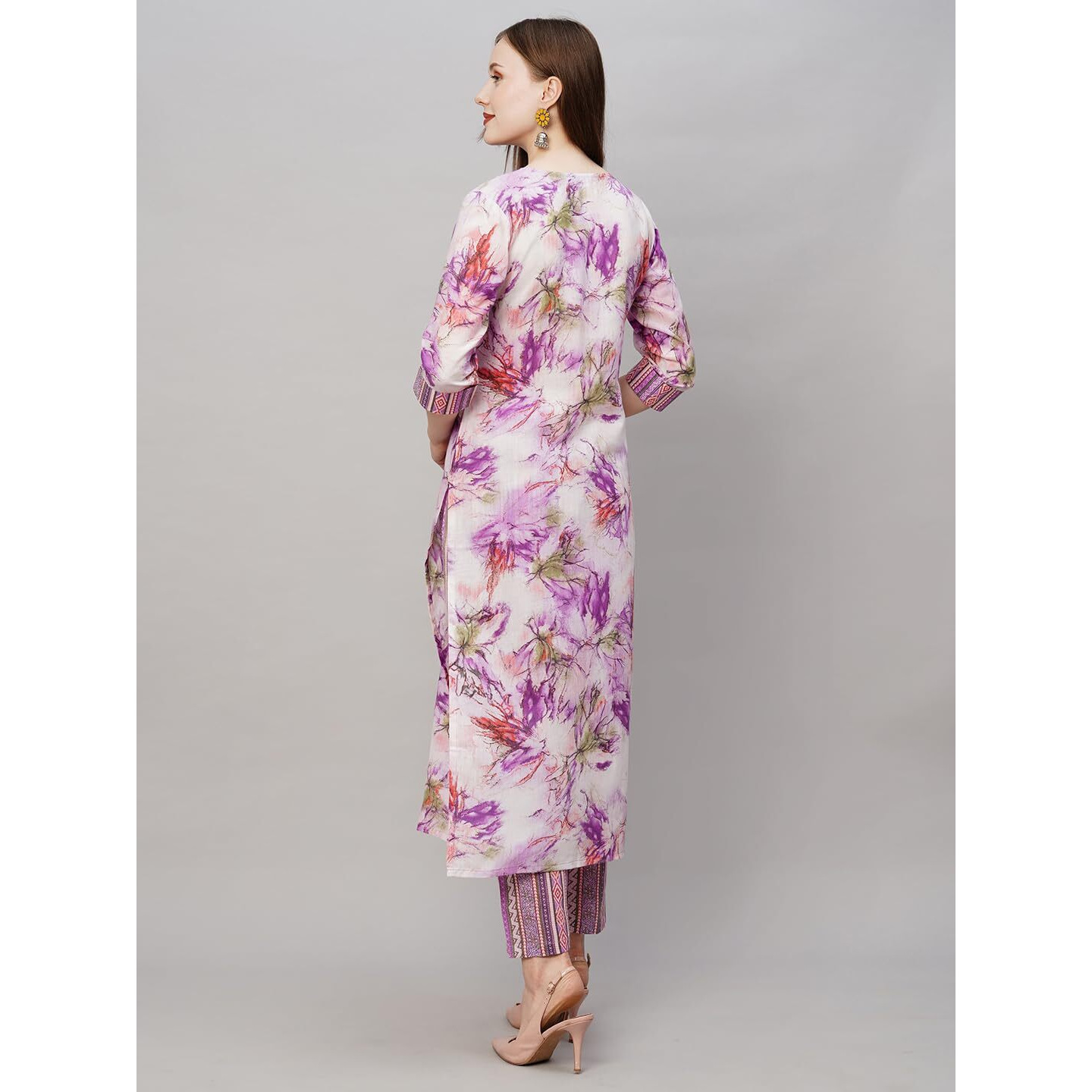ANNI DESIGNER Women's Cotton Blend Printed Straight Kurta with Pant (PS-Purple_XL_Purple_X-Large)