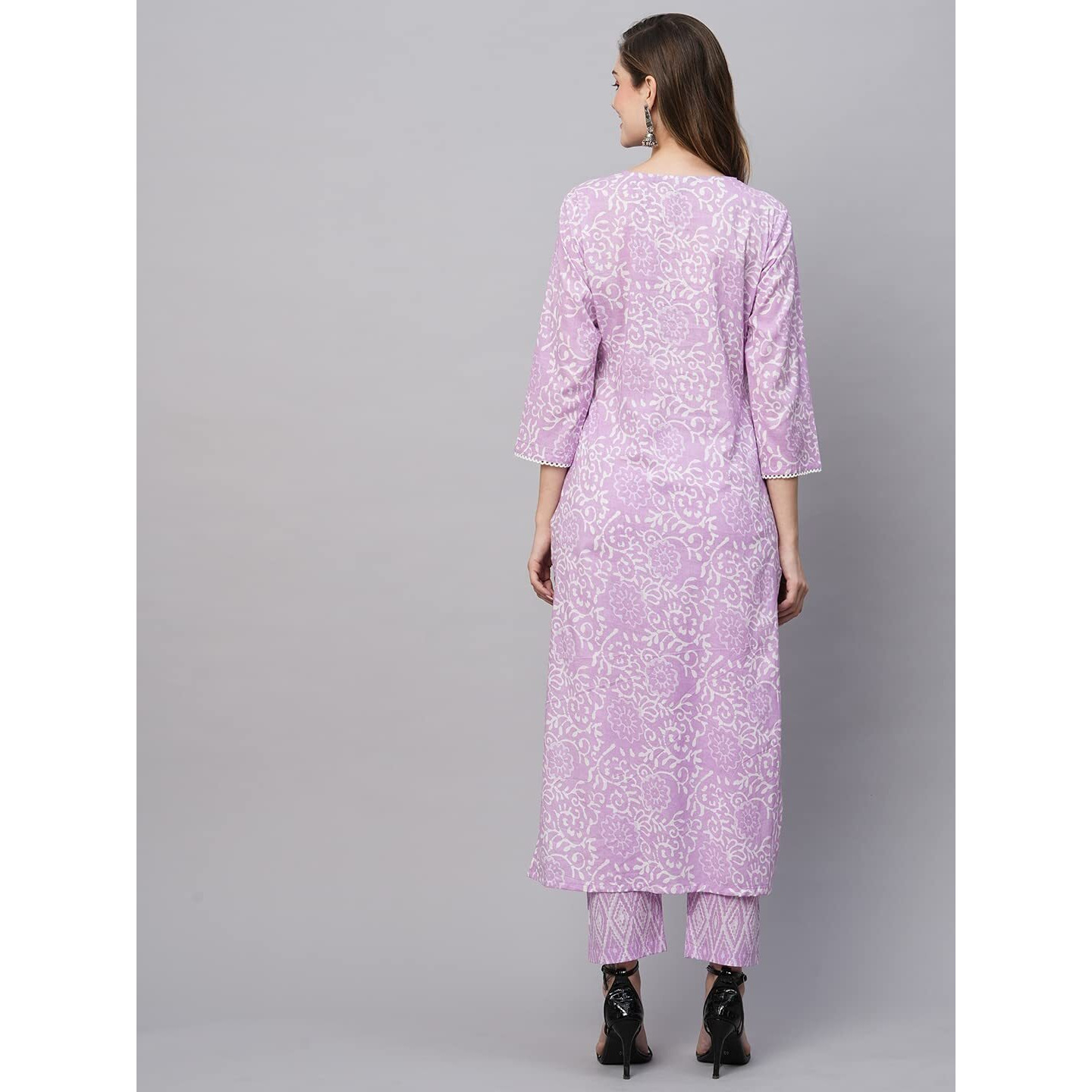 ANNI DESIGNER Women's Cotton Blend Straight Printed Kurta with Pant (Gulika Purple-NW_M_Purple_Medium)