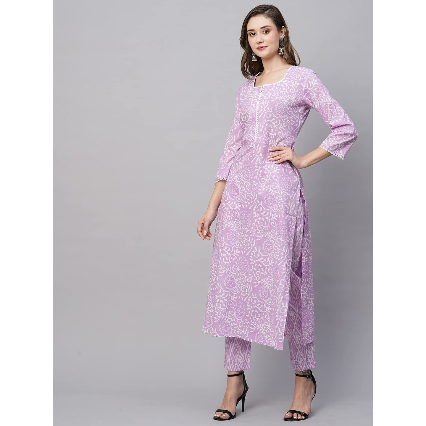 ANNI DESIGNER Women's Cotton Blend Straight Printed Kurta with Pant (Gulika Purple-NW_M_Purple_Medium)