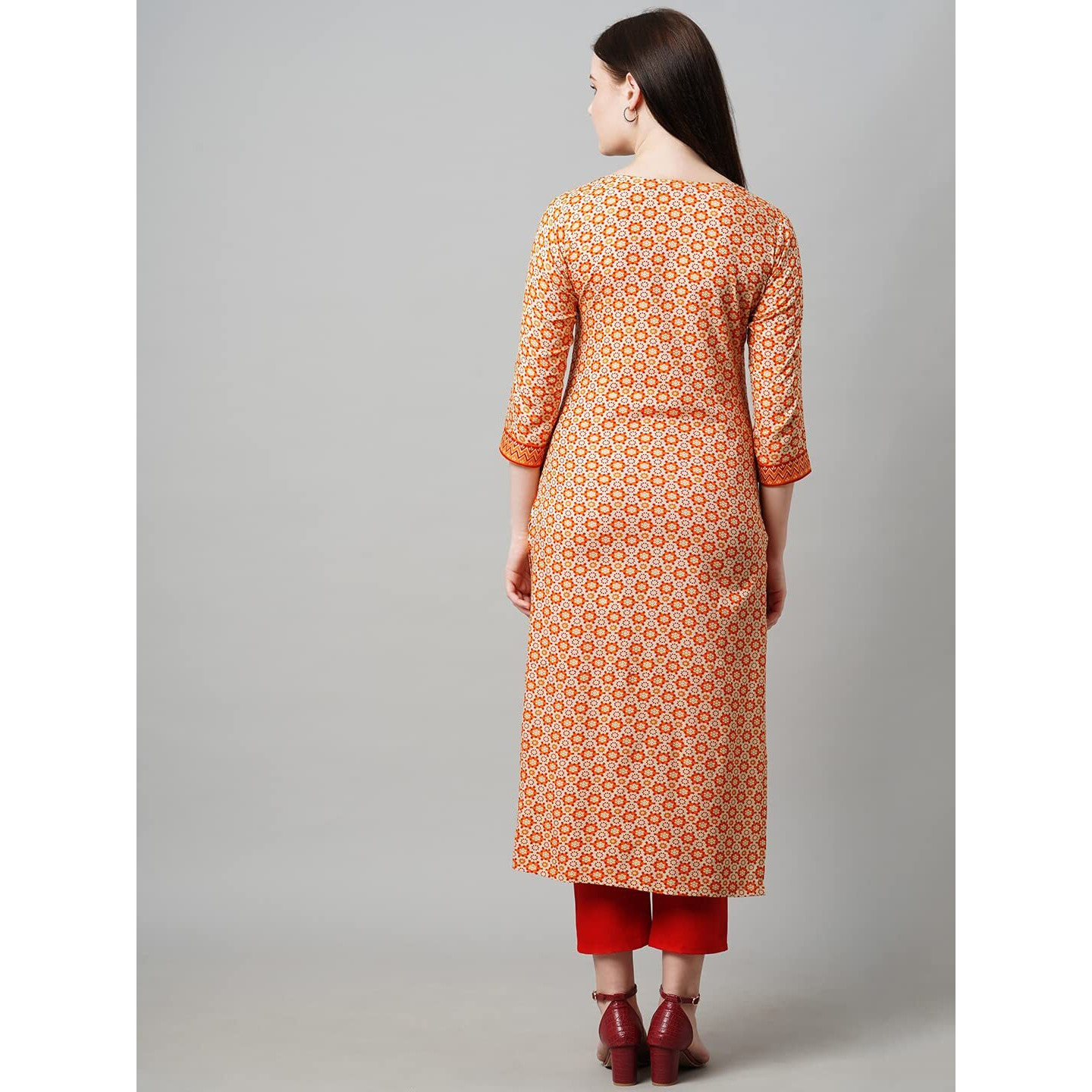 ANNI DESIGNER Women's Cotton Blend Traditional Straight Printed Kurta and Pant Set (09 AMD Orange_XXL_Orange_XX-Large)