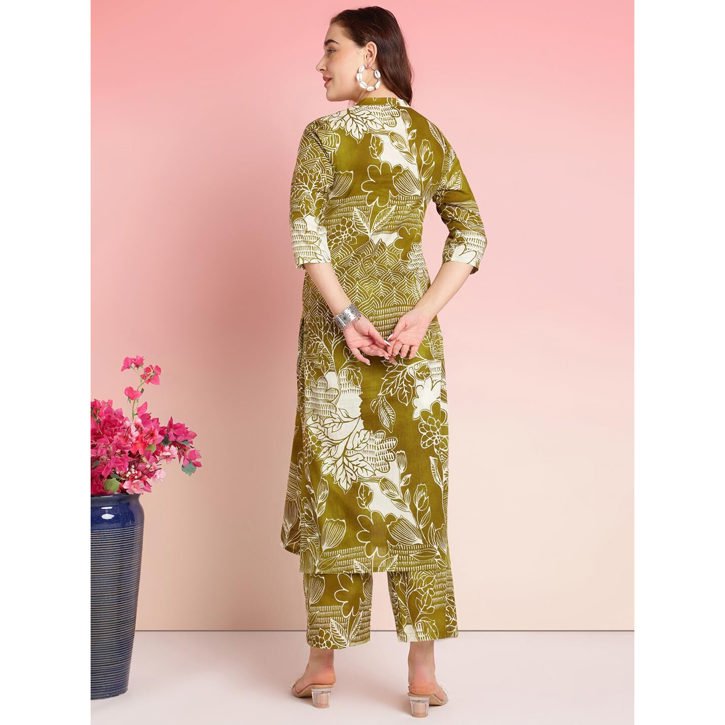 ANNI DESIGNER Women's Rayon Blend Straight Printed Kurta with Pant (Tomsk Mehandi_XL_Mehandi_X-Large)