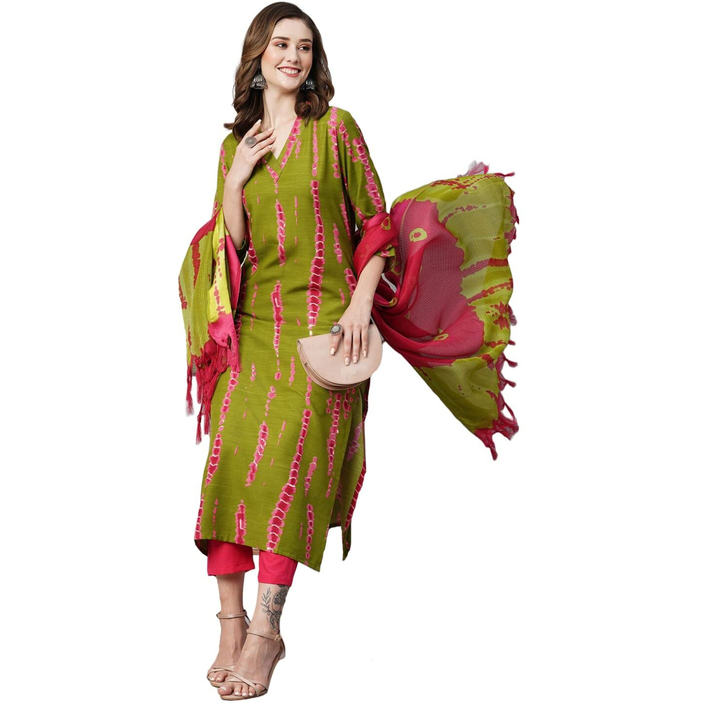 ANNI DESIGNER Women's Cotton Blend Straight Printed Kurta with Pant & Dupatta (SIBORI Methi-KS_S_Green_Small)