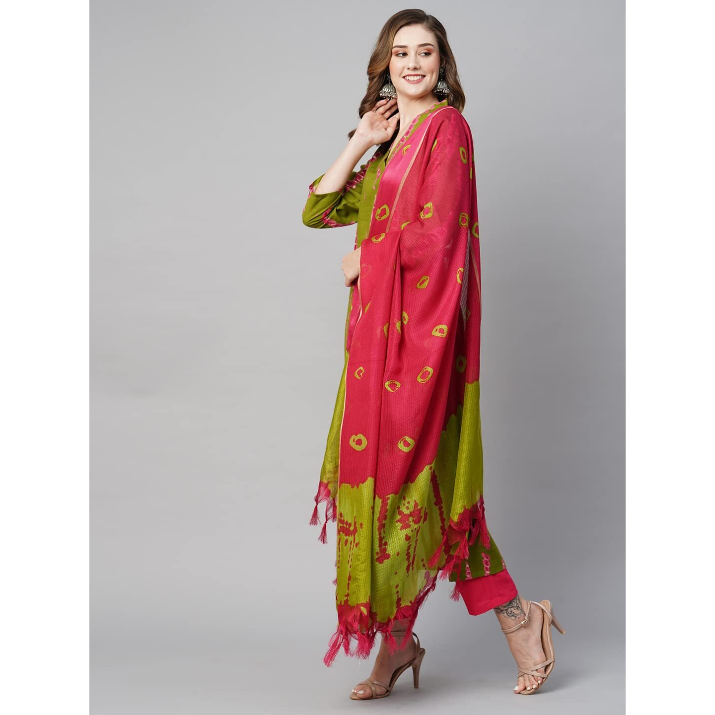 ANNI DESIGNER Women's Cotton Blend Straight Printed Kurta with Pant & Dupatta (SIBORI Methi-KS_S_Green_Small)