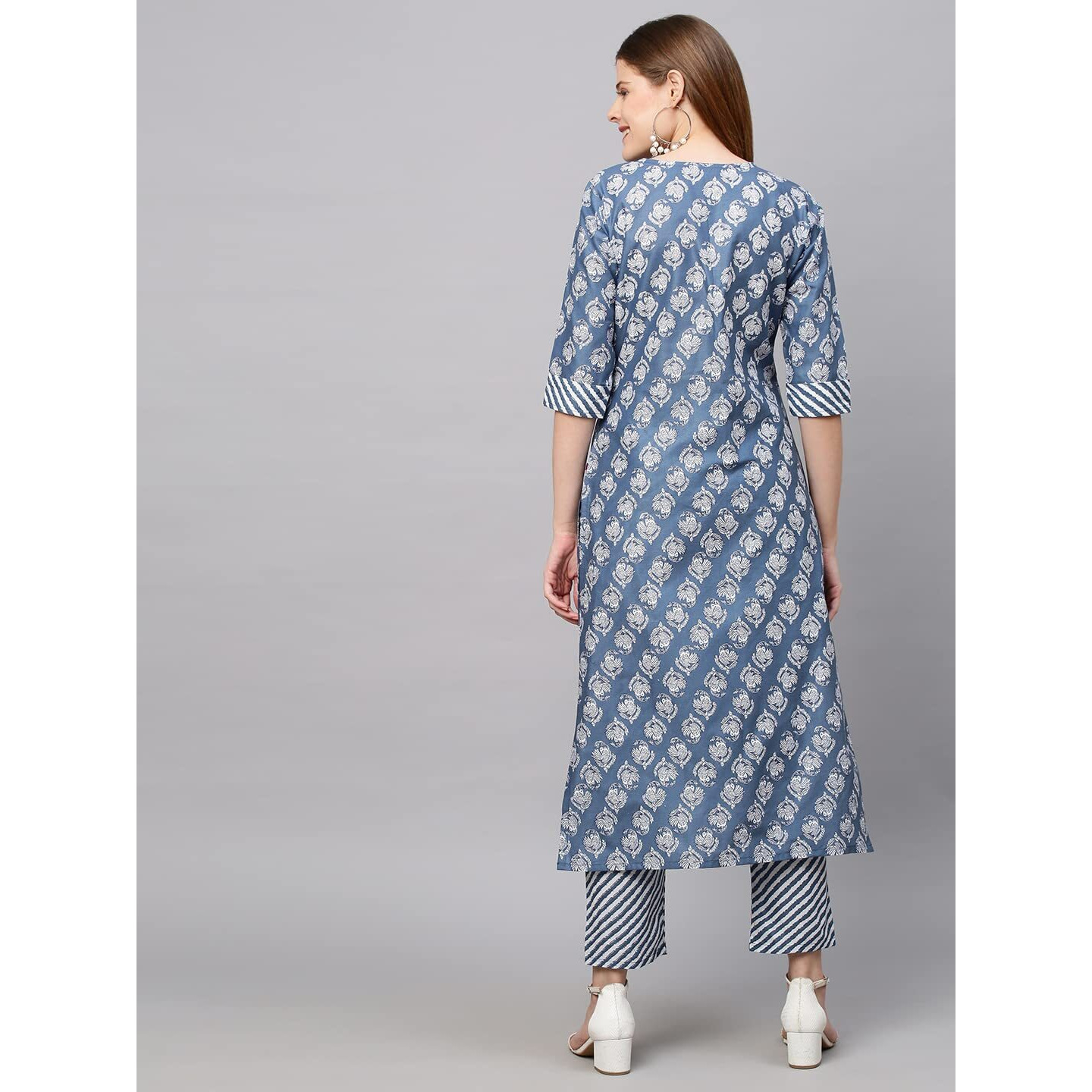 ANNI DESIGNER Women's Cotton Blend Printed Straight Kurta with Pant (Funnu New01 Blue_M_Blue_Medium)