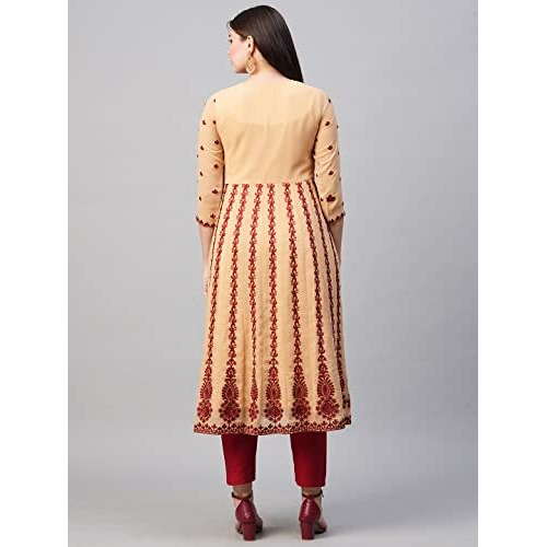 ANNI DESIGNER Women's Georgette Chikankari Embroidered Anarkali Kurti (NAAV-Beige-SM_S_Beige_Small)