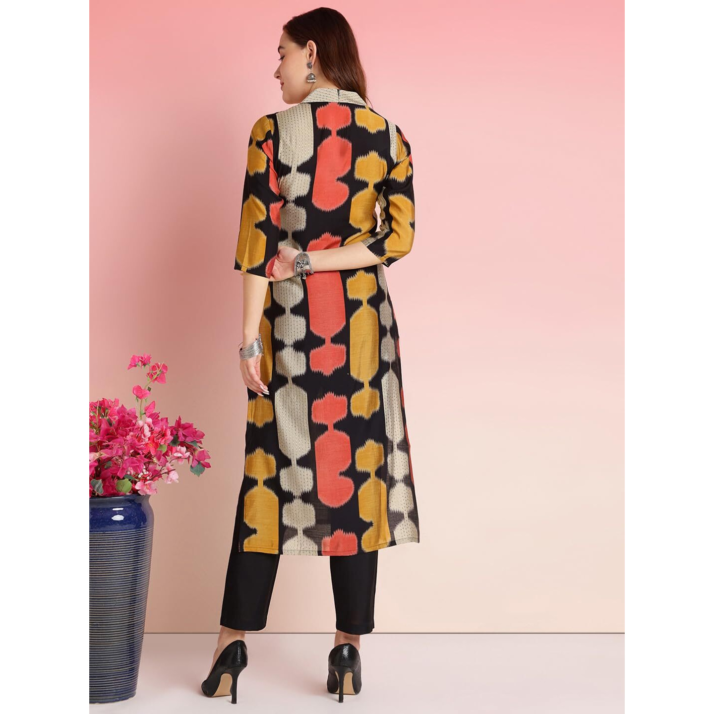ANNI DESIGNER Women's Rayon Blend Straight Printed Kurta with Pant (SURDAS Black_L_Black_Large)