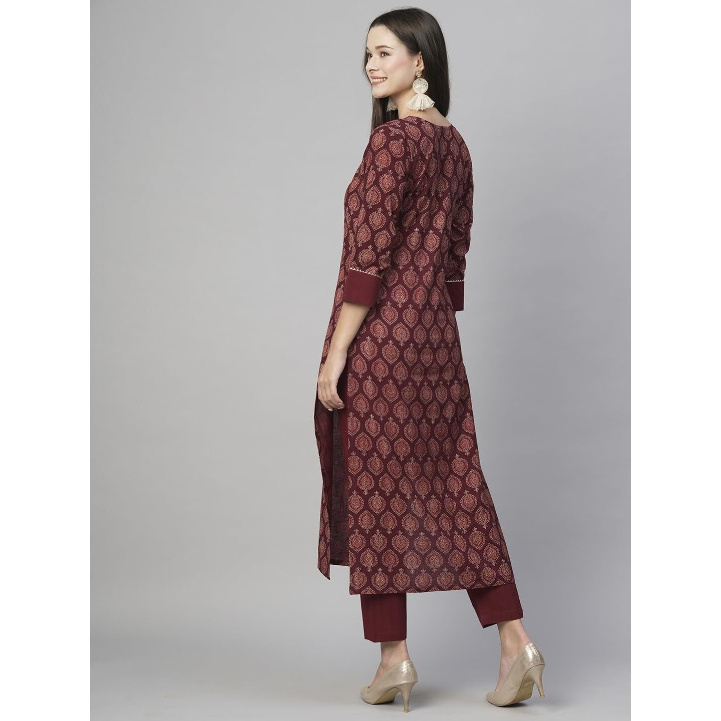 ANNI DESIGNER Women's Cotton Blend Staright Printed Kurta with Pant (Garima Maroon_S_Maroon_Small)