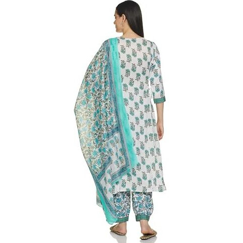 KLOSIA Women Block Printed A-Line Kurta and Pant set with Dupatta (Large)