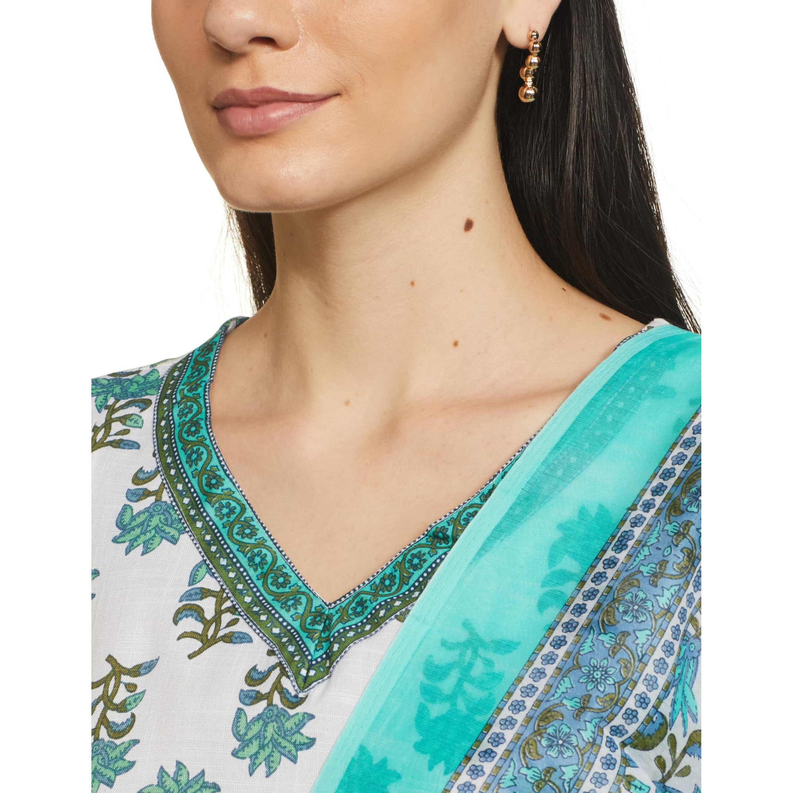 KLOSIA Women Block Printed A-Line Kurta and Pant set with Dupatta (Large)