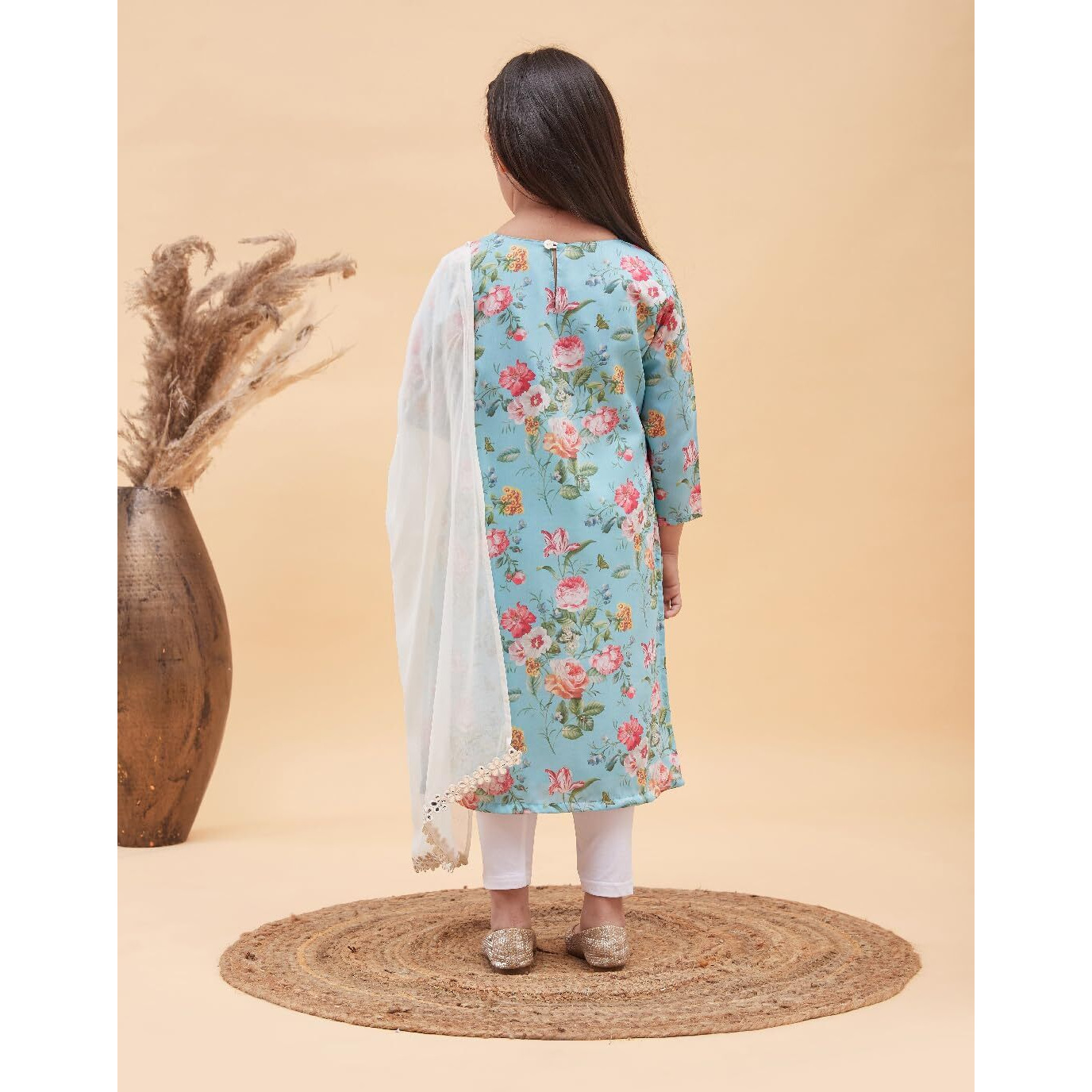 VASTRAMAY Girls' Aqua and White Kurta, Leggings & Dupatta Set_VASGK006AQnGL01WHnD_26