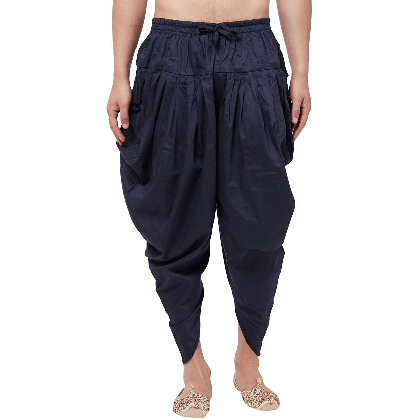 VASTRAMAY Men's Navy Blue Cowl Dhoti - Comfort, Classic Design for Festivals & Ceremonies | Solid Cowl Pattern Patiala Dhoti Pant| Ethnic Indian Wear for Men
