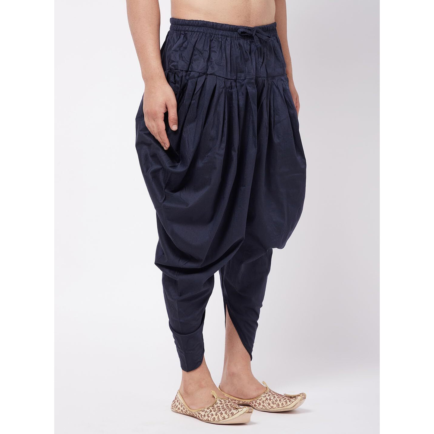 VASTRAMAY Men's Navy Blue Cowl Dhoti - Comfort, Classic Design for Festivals & Ceremonies | Solid Cowl Pattern Patiala Dhoti Pant| Ethnic Indian Wear for Men